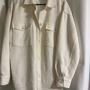 Cream Textured Button-Up Jacket aritzia babaton shacket size 2